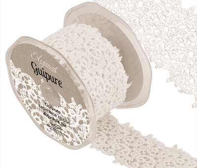 Guipure Lace Ribbon 54mm x 4.1m White (Eleganza) 1pc