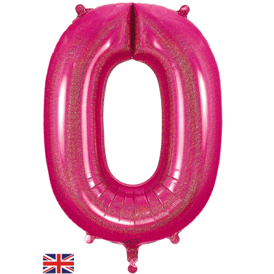 Holographic Pink Number 0 Balloon - Number Balloon 1pc (34