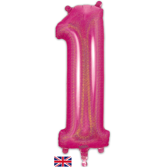 Pink Holographic Number 1 Balloon - Oaktree Number Balloon | Free Delivery