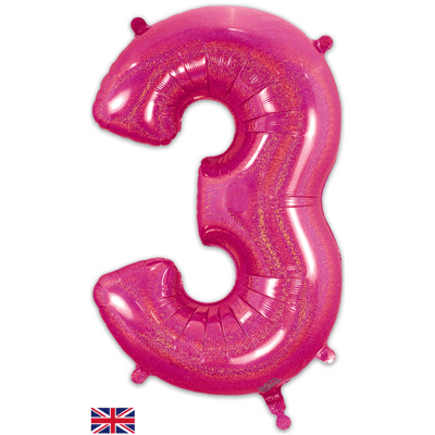 Holographic Pink Number 3 Balloon - Number Balloon 1pc (34