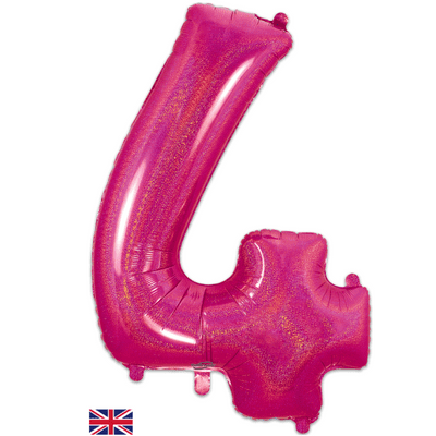 Holographic Pink Number 4 Balloon - Number Balloon 1pc (34