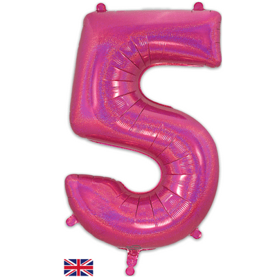 Holographic Pink Number 5 Balloon - Number Balloon 1pc (34