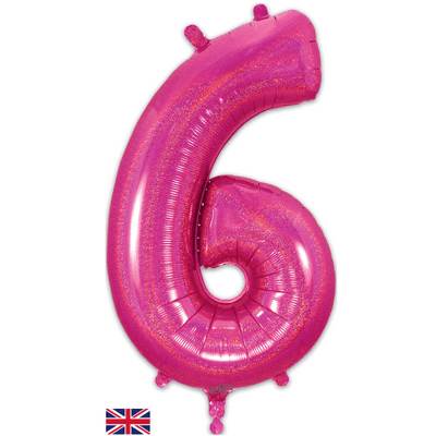 Holographic Pink Number 6 Balloon - Number Balloon 1pc (34