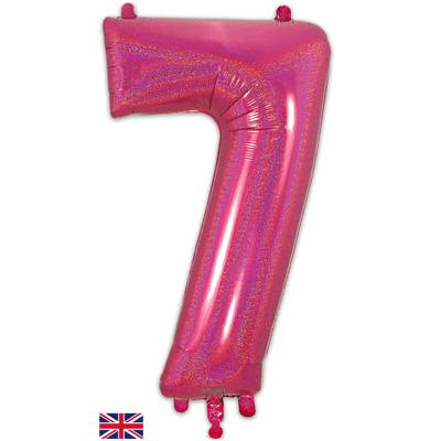 Holographic Pink Number 7 Balloon - Number Balloon 1pc (34