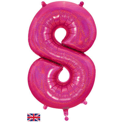 Holographic Pink Number 8 Balloon - Number Balloon 1pc (34
