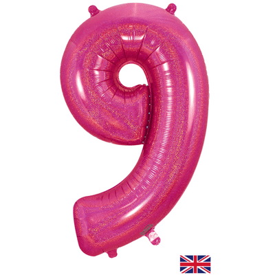 Holographic Pink Number 9 Balloon - Number Balloon 1pc (34