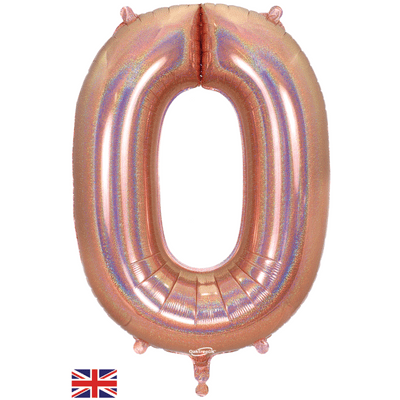 Holographic Rose Gold Number 0 Balloon - Number Balloon 1pc (34