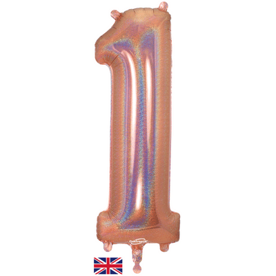 Holographic Rose Gold Number 1 Balloon - Number Balloon 1pc (34