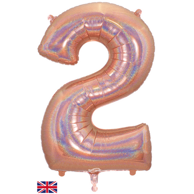 Holographic Rose Gold Number 2 Balloon - Number Balloon 1pc (34