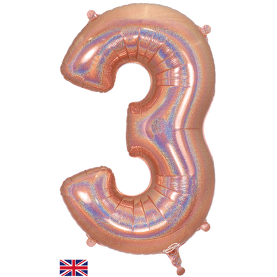 Holographic Rose Gold Number 3 Balloon - Number Balloon 1pc (34