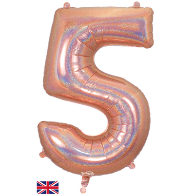 Holographic Rose Gold Number 5 Balloon - Number Balloon 1pc (34