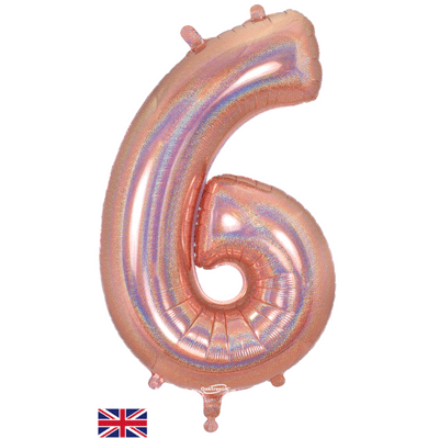 Holographic Rose Gold Number 6 Balloon - Number Balloon 1pc (34