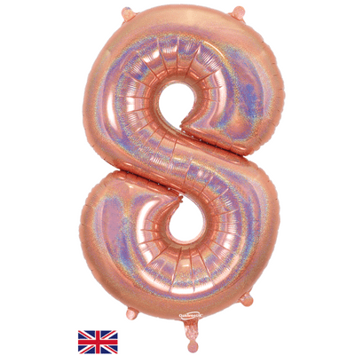 Holographic Rose Gold Number 8 Balloon - Number Balloon 1pc (34