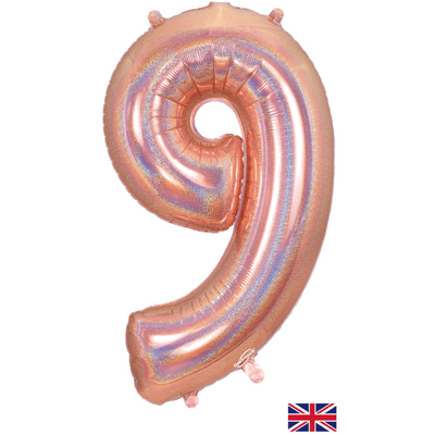 Holographic Rose Gold Number 9 Balloon - Number Balloon 1pc (34