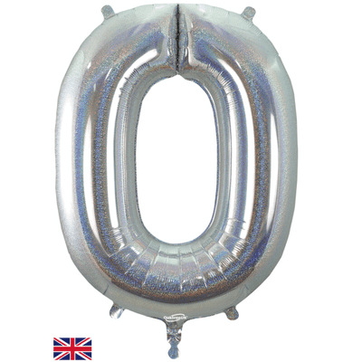 Holographic Silver Number 0 Balloon - Number Balloon 1pc (34