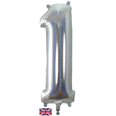 Holographic Silver Number 1 Balloon - Number Balloon 1pc (34