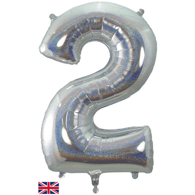 Holographic Silver Number 2 Balloon - Number Balloon 1pc (34