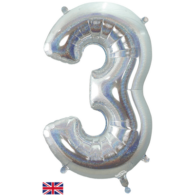 Holographic Silver Number 3 Balloon - Number Balloon 1pc (34