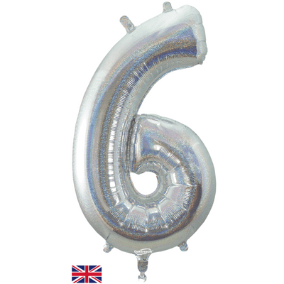 Holographic Silver Number 6 Balloon - Number Balloon 1pc (34