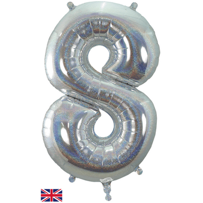 Holographic Silver Number 8 Balloon - Number Balloon 1pc (34