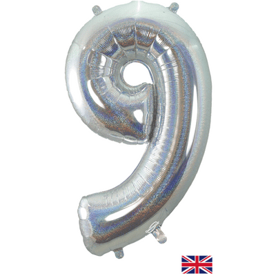 Holographic Silver Number 9 Balloon - Number Balloon 1pc (34