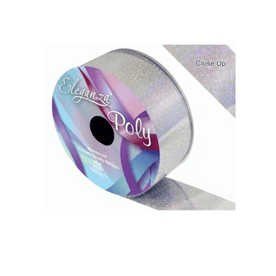 Holographic Silver Poly Ribbon 50mm x 25m (Eleganza) 1pc