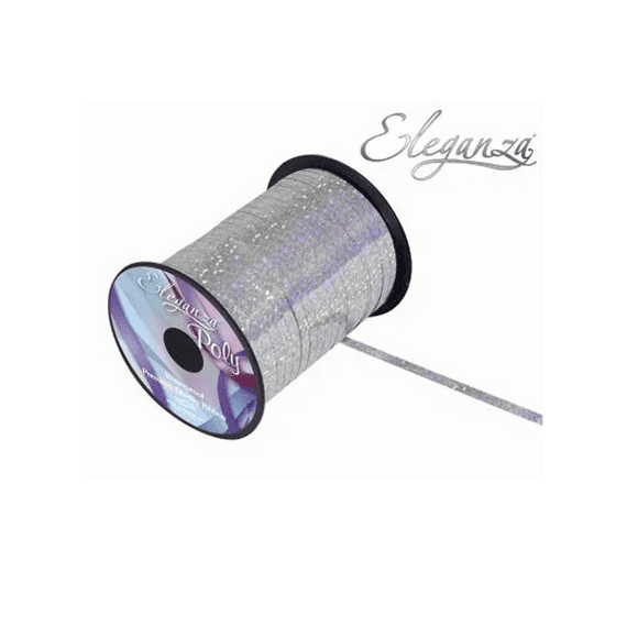 Eleganza Holographic Silver Balloon Ribbon - 250 yard x 5mm curling ribbon for balloons.