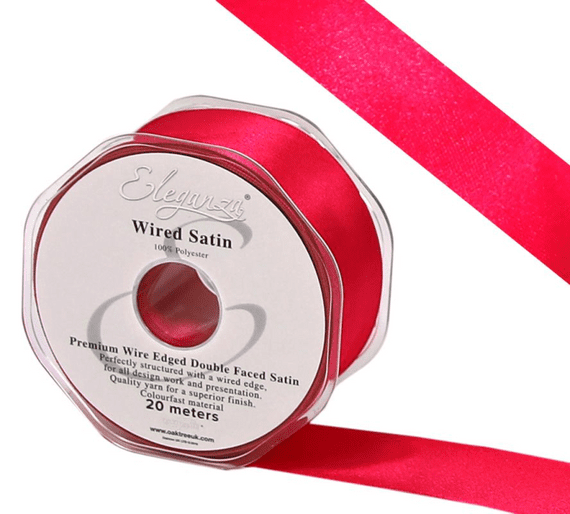 Hot Pink Wired Edge Double Faced Satin Ribbon 38mm x 20m | Wholesale