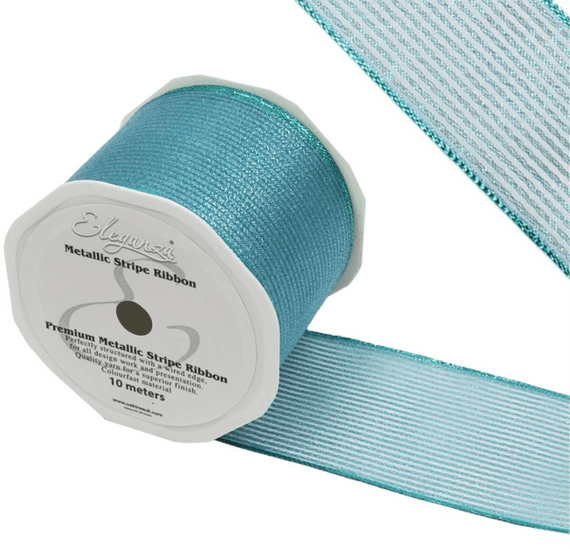 Ice Blue Metallic Stripe Ribbon 63mm x 10m (Eleganza)