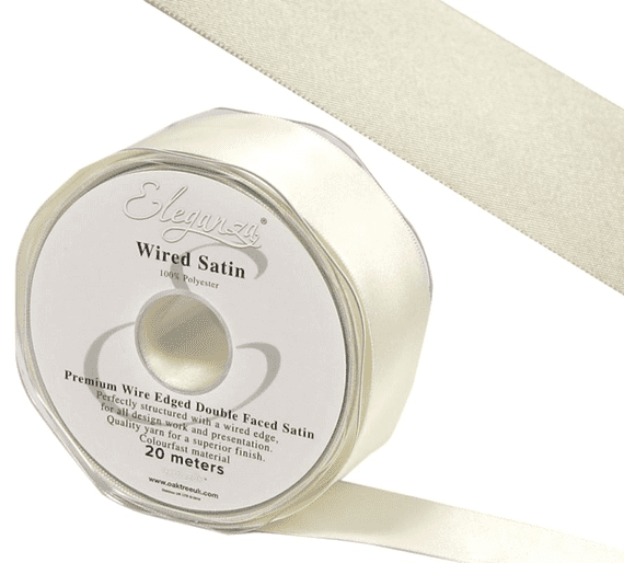 Ivory Wired Edge Double Faced Satin Ribbon 50mm x 20m | Wholesale