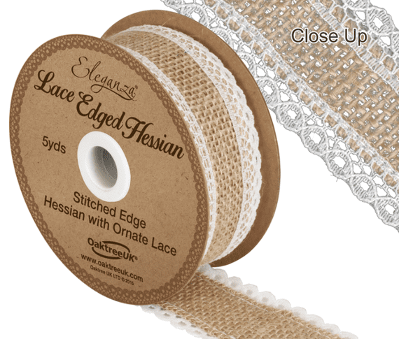 Lace Edge Hessian White 36mm x 5 yards