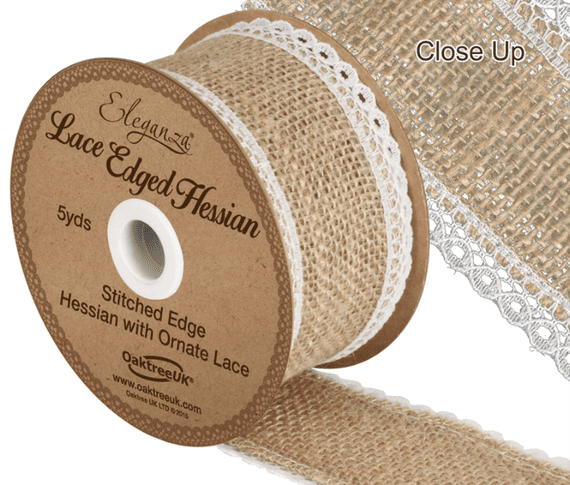 Lace Edge Hessian White 50mm x 5 yards