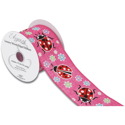 Ladybird Floral Fuchsia Wired Edge Ribbon 63mm x 9m (Eleganza) 1pc