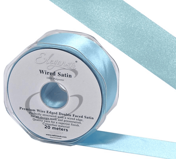 Light Blue Wired Edge Double Faced Satin Ribbon 38mm x 20m | Wholesale