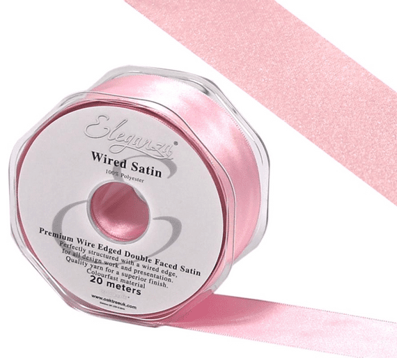 Light Pink Wired Edge Double Faced Satin Ribbon 50mm x 20m | Wholesale