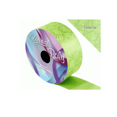 Lime Green Rose Print Poly Ribbon 50mm x 50m (Eleganza) 1pc