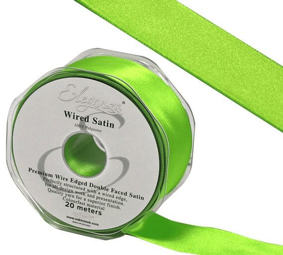 Lime Green Wired Edge Double Faced Satin Ribbon 38mm x 20m | Wholesale