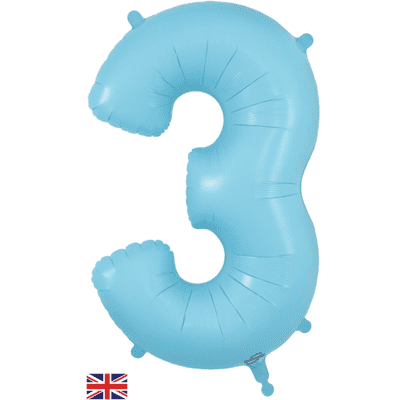 Matte Blue Number 3 Balloon - Foil Number Balloon 1pc (34