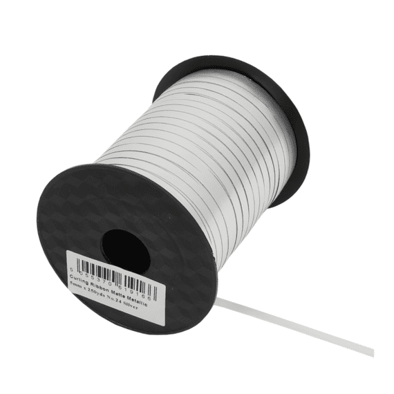 Eleganza Matte Metallic Silver Balloon Ribbon - 250 yard x 5mm curling ribbon for balloons.