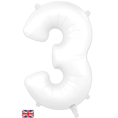 Matte White Number 3 Balloon - Foil Number Balloon 1pc (34