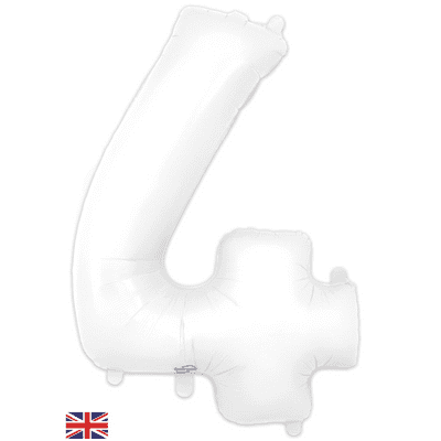 Matte White Number 4 Balloon - Foil Number Balloon 1pc (34