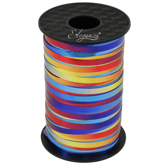 Eleganza Metallic Rainbow Balloon Ribbon - 250 yard x 5mm curling ribbon for balloons.