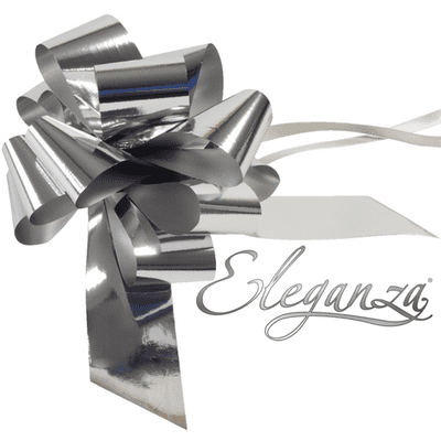 Metallic Silver Pull Bow 50mm Poly (Eleganza Pullbow) 20pc