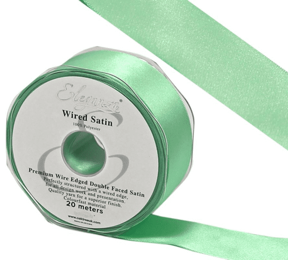 Mint Wired Edge Double Faced Satin Ribbon 25mm x 20m | Wholesale