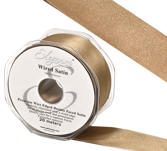 Mocha Wired Edge Double Faced Satin Ribbon 38mm x 20m | Wholesale