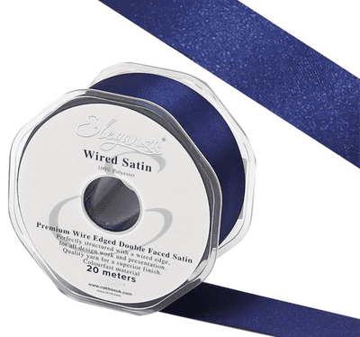 Navy Blue Wired Edge Double Faced Satin Ribbon 38mm x 20m (Eleganza) 1pc