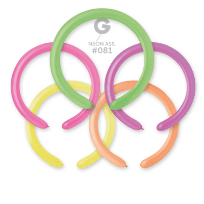 Neon Assorted 2 inch Modelling Balloons - Gemar 260Q Balloons 100pcs