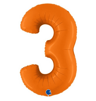 Orange Number 3 Balloon - Foil Number Balloon 1pc (40