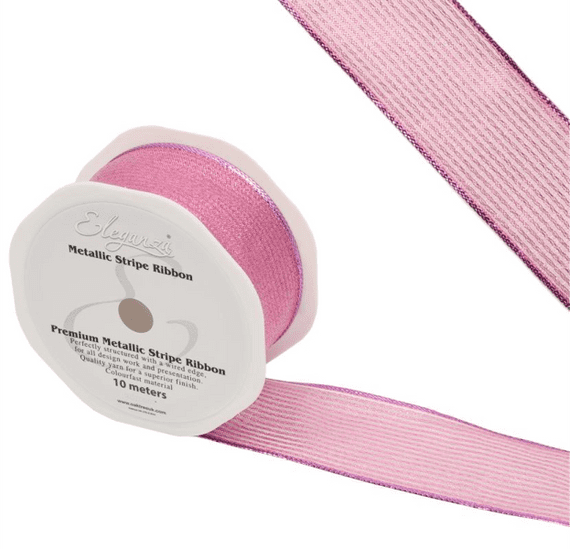 Pink Metallic Stripe Ribbon 38mm x 10m (Eleganza)