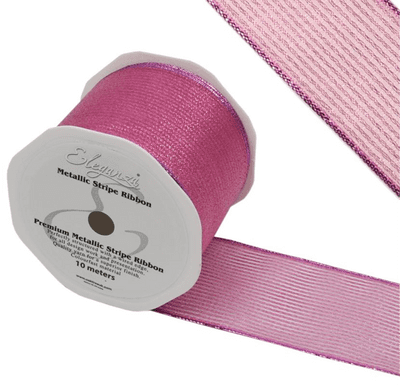 Pink Metallic Stripe Ribbon 63mm x 10m (Eleganza) 1pc